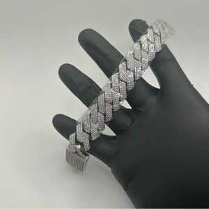 Moissanite Cuban Bracelet Miami 3 Row Iced Silver 20mm 8 Inch New Passes Test